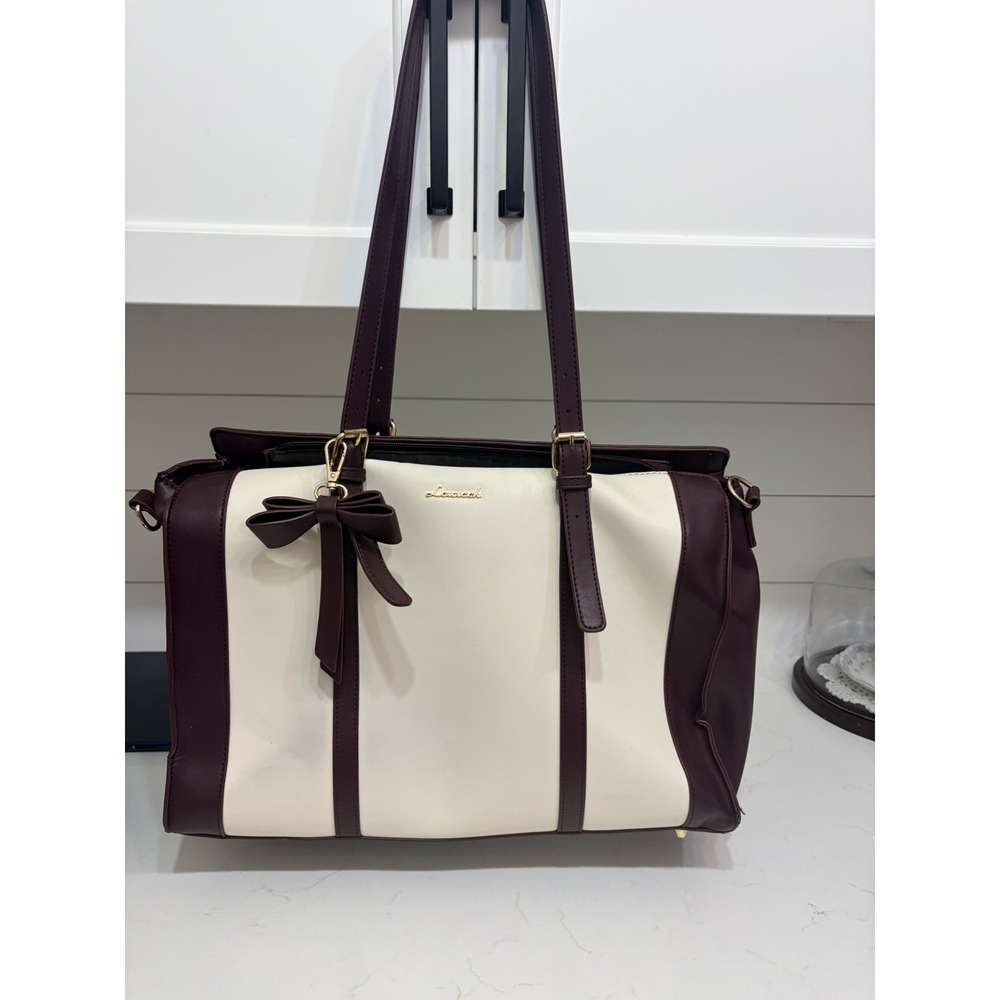 Lovevook Leather Hand Bag burgundy & White with charger.